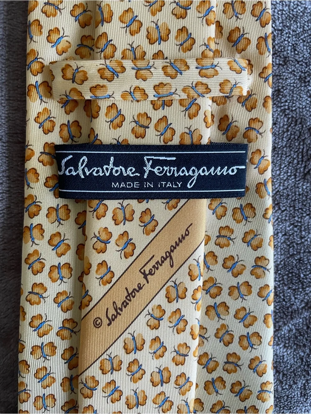 Salvatore Ferragamo Silk Tie Butterfly Motif Made in Italy